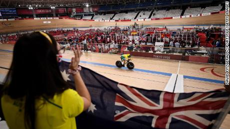 Australia's Paige Greco competes in the C1-3 3,000m individual pursuit qualifier at Izu Raceway on day one during the 2020 Tokyo Summer Paralympics in Shizuoka, Japan.