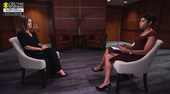 Brittany Commisso (left) during an interview with CBS News.