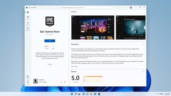 The Epic Games Store in the Microsoft Store