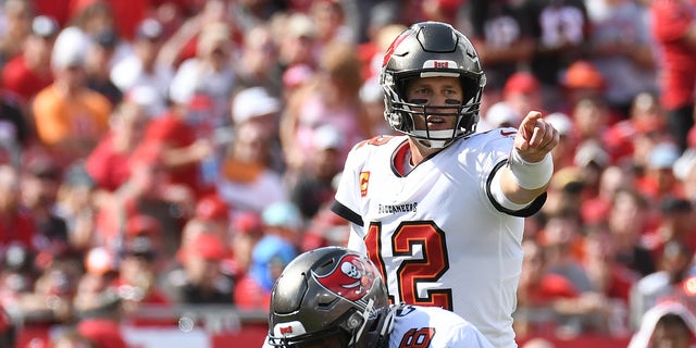 Tampa Bay Buccaneers quarterback Tom Brady (12) in the first half against the Atlanta Falcons at Raymond James Stadium. 