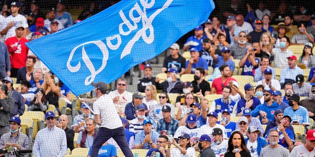 Los Angeles Dodgers fans support their team before the National League Wildcard game against the St. Louis Cardinals at Dodger Stadium.