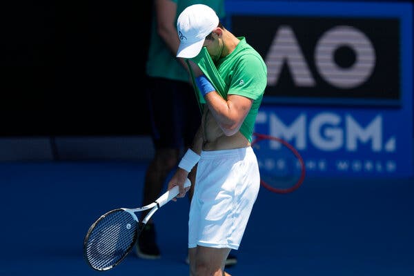 Novak Djokovic training at Margaret Court Arena Thursday.