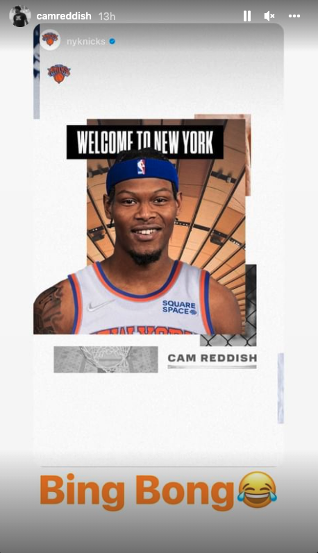 Cam Reddish's Instagram story, posted after it was shared with Knicks