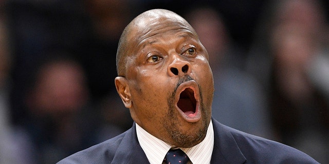 Georgetown coach Patrick Ewing responds during the second half of a game against Seton Hall, February 5, 2020. 