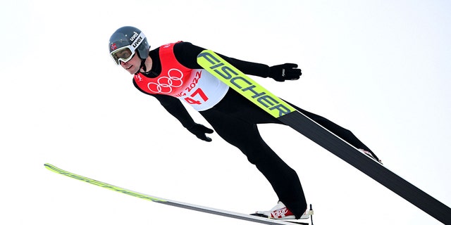 Norway's Jarl Magnus Reaper competes in the Gundersen Senior Singles/10km Ski Jump competition, on February 15, 2022 at the Zhangjiakou National Ski Jump Center, during the Beijing 2022 Winter Olympics. 