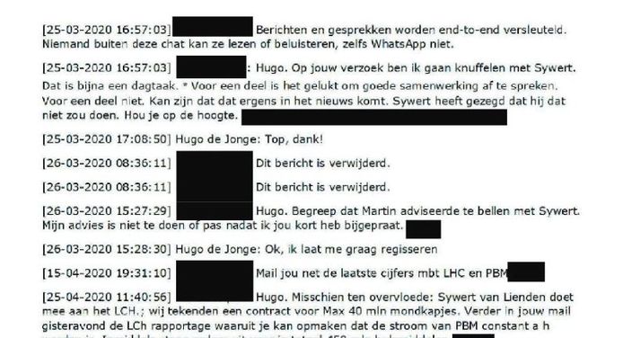 Hugo de Jonge sent a text message to an unknown official.  He has to go 