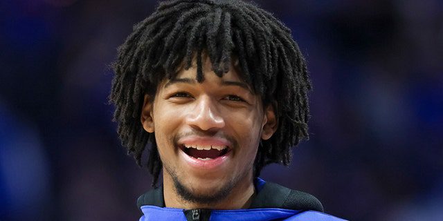 Shaydon Sharp #21 of the Kentucky Wildcats looks on during the first half against the Florida Gators at Robb Arena on February 12, 2022 in Lexington, Kentucky.