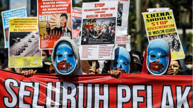 Demonstrations outside the Chinese embassy in Jakarta in early June against Uyghur repression in Xinjiang
