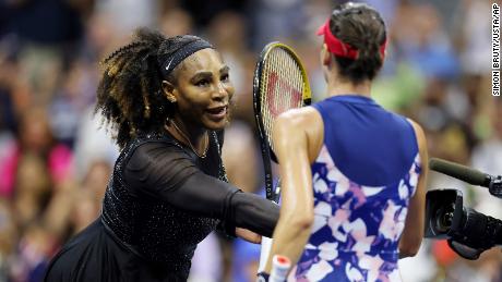 Serena Williams shakes hands with Ajla Tomljanovic after a women's singles match at the 2022 US Open, Friday, September 2, 2022 in Flushing, New York. 