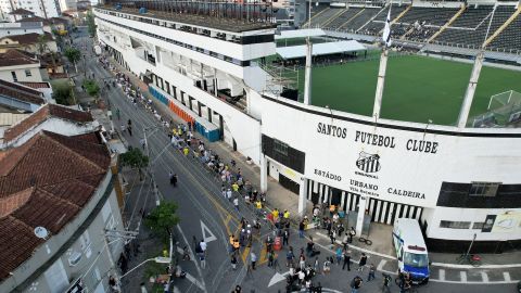 An aerial view of the Urbano Caldera stadium prior to the funeral of soccer legend Pele.