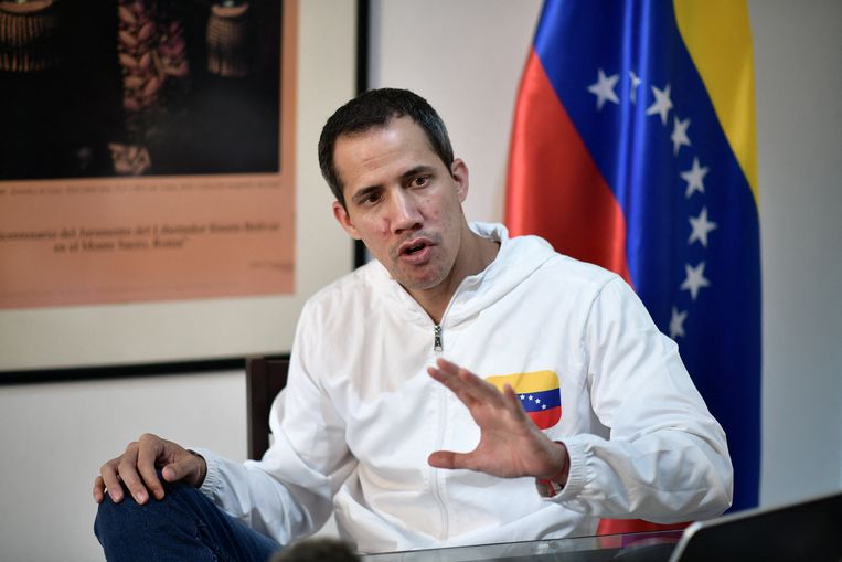 Venezuelan opposition leader Guaido, who has been recognized as president by the United States and the European Union, leaves through the side door