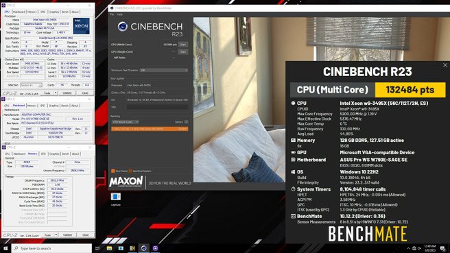 Cinebench R23 results from an overclocked Intel Xeon W9-3495 X