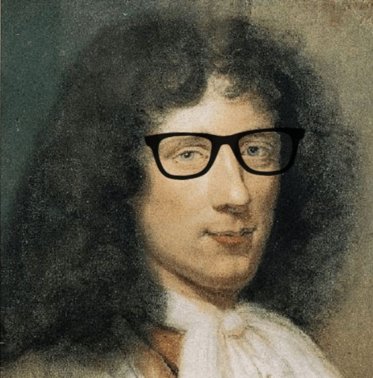 Portrait of Christiaan Huygens Bernard Vaillant (with glasses added by Alex Petrou).  Wikipedia image