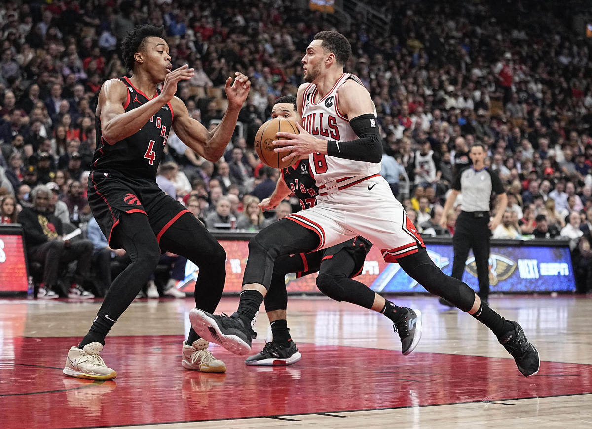 Zach LaVine rallies a Bulls 19-pointer and stuns the Raptors in an elimination game.