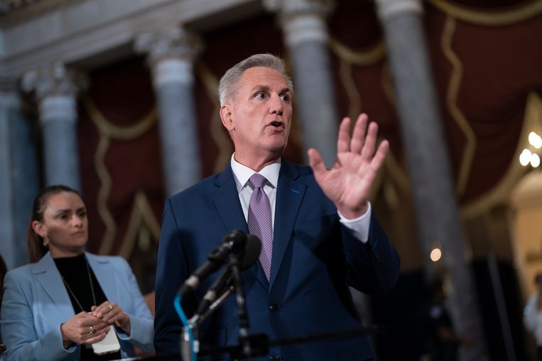 House Speaker Kevin McCarthy spoke to reporters shortly after the passage of the bill to raise the U.S. debt ceiling.  Image by AP