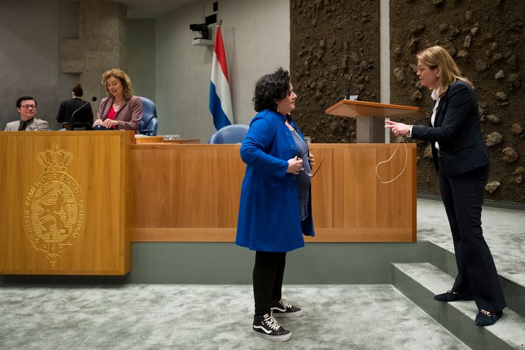 Caroline van der Plas of the BBB before starting a nitrogen discussion with Christian van der Waal, Minister for Nature and Nitrogen.  Image by David Van Dam / De Volkskrant