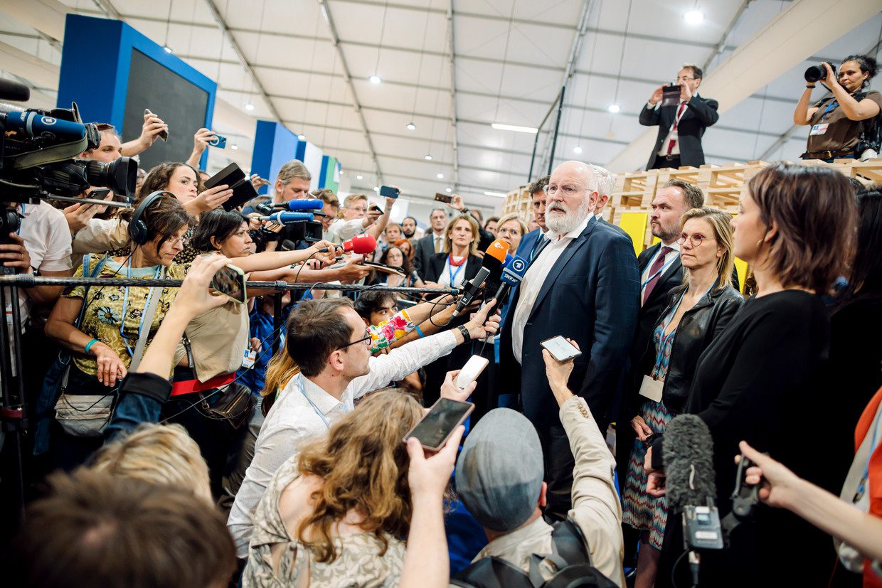 Frans Timmermans speaking to the press after the Climate Summit in Sharm El-Sheikh, November last year.  Photothek image via Getty Images