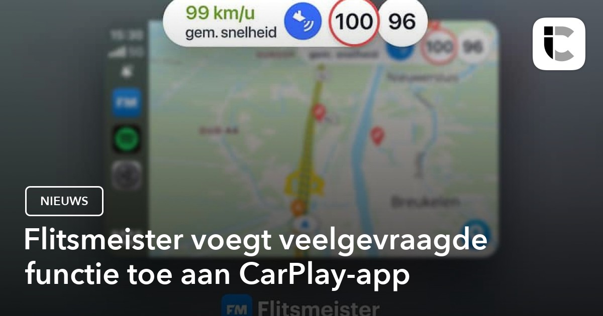 Flitsmeister CarPlay shows the average speed during average speed checks