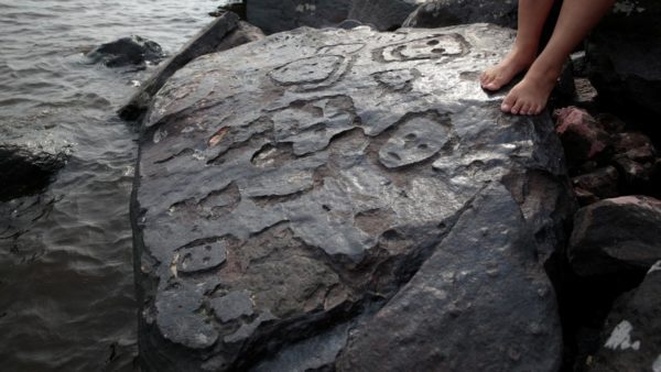 Drought in Brazil reveals ancient rock paintings  outside