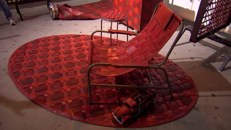 Chair made from old fire hoses