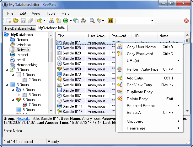 Screenshot of KeePass 2.0 secure password