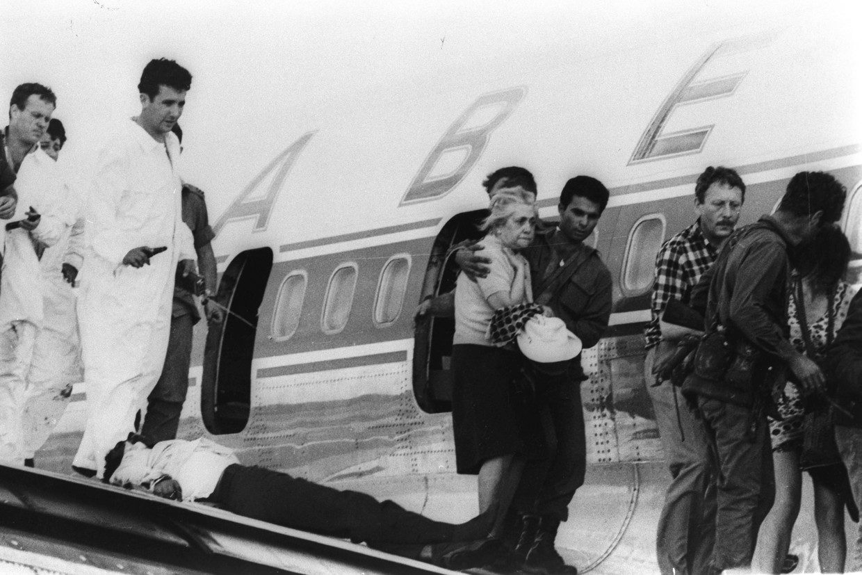 Then the commander of the Metkal squad, Ehud Barak, second from the left, on the wing of the Belgian plane that was hijacked by Palestinians on its way to Tel Aviv in 1972. The plane was stormed by the Matkal squad.  Barak later became Prime Minister of Israel.  Reuters photo