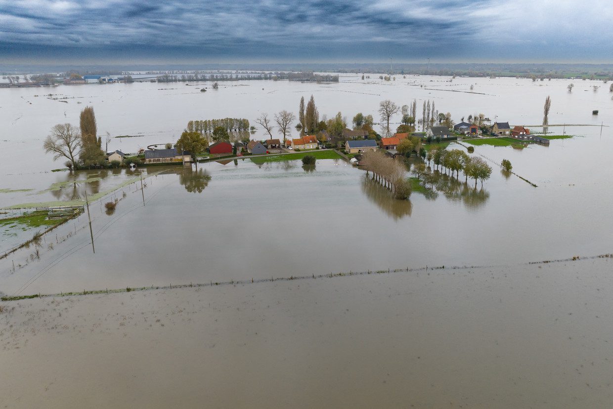 An aerial photo of Women near Diksmuide in West Flanders, after days of continuous rain.  Photo by Agence France-Presse