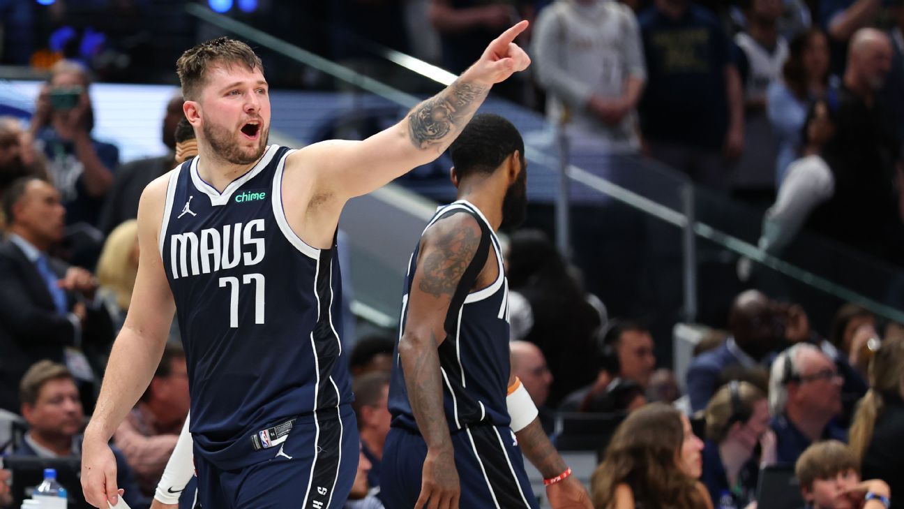 Mavs player Luka Doncic grumbles at the refs after fouling out in Game 3