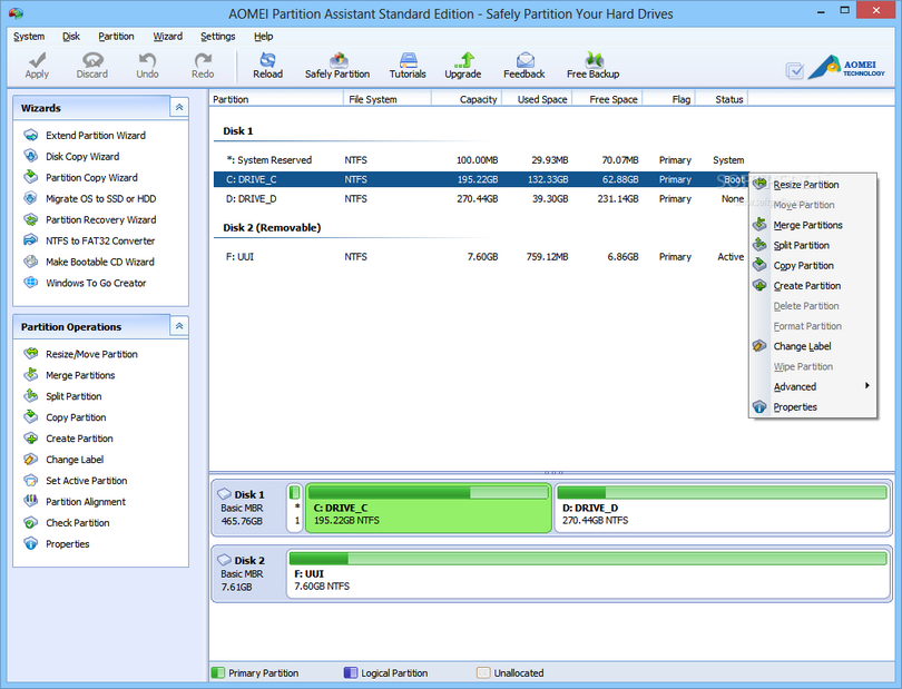 Screenshot of AOMEI Partition Assistant