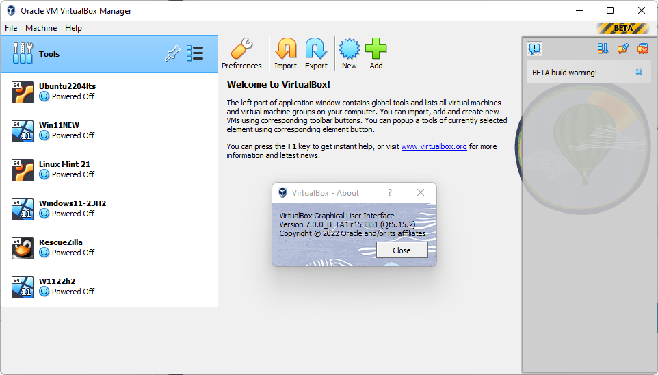 VirtualBox 7.0.0 Beta